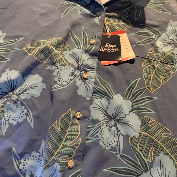 Reyn Spooner Blue and Green Floral Short Sleeve Men's Shirt Size Large - Picture 4 of 13